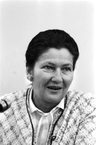 Simone Veil tijdens de persconferentie, Bestanddeelnr 931-0532