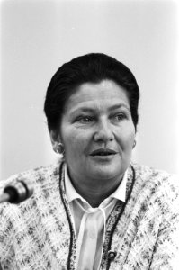 Simone Veil tijdens de persconferentie, Bestanddeelnr 931-0533
