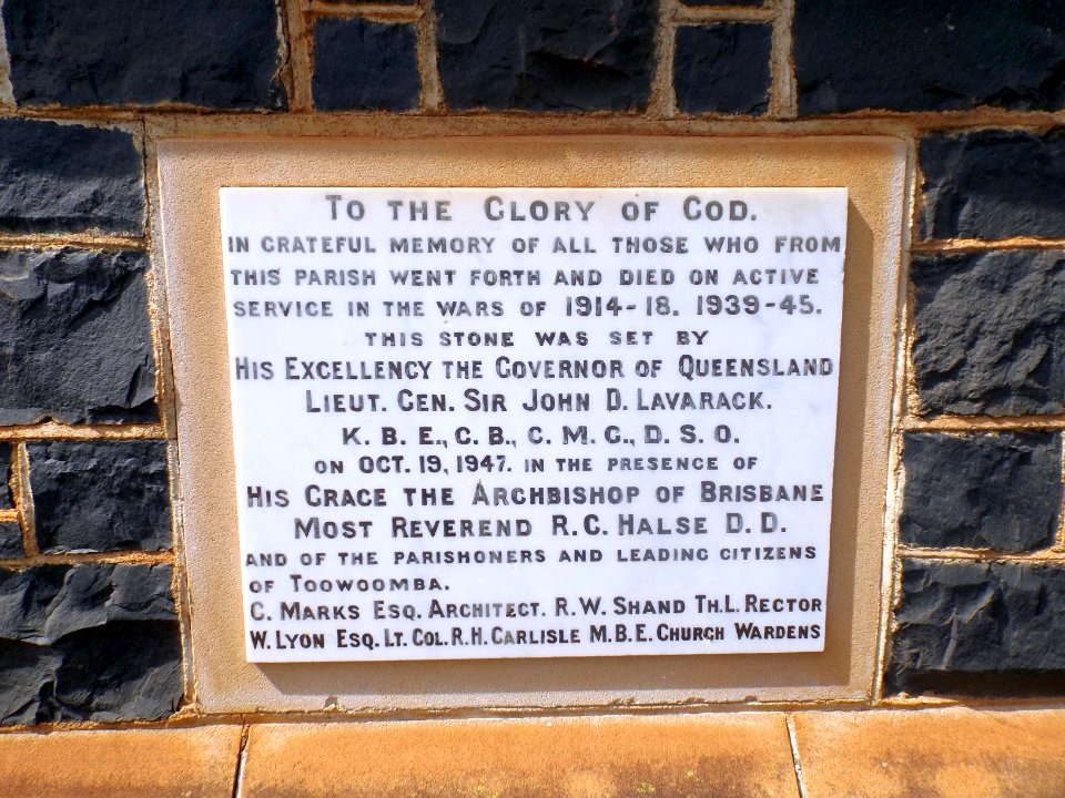 St Luke's Anglican Church, Toowoomba memorial plaque