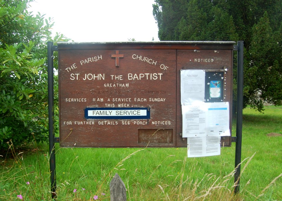 St John the Baptist's Church, Farnham Road, Greatham (NHLE Code 1094470) (July 2019) (Signboard)