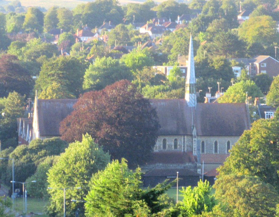 St John the Evangelist's Church, Preston Park seen from Highcroft Villas, Prestonville, Brighton (August 2016) (2)