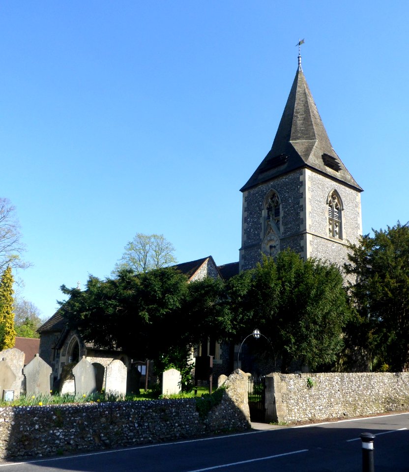 St John the Evangelist's Church, Epsom Road, Merrow (April 2014, from Northwest)