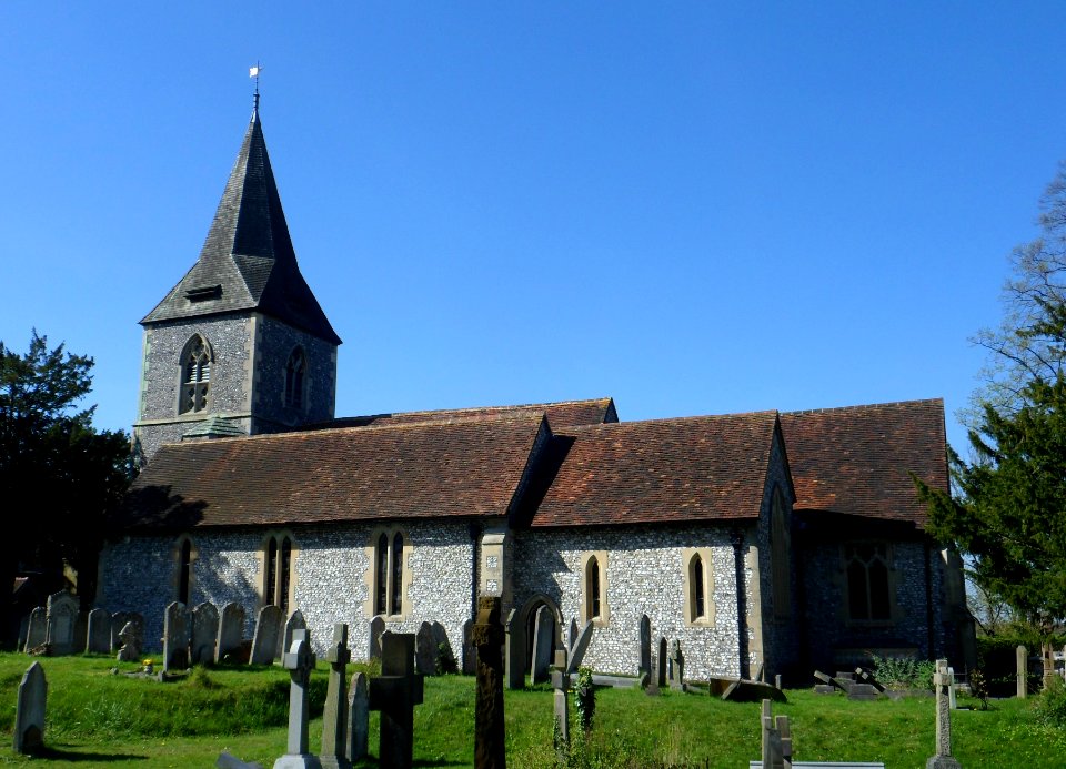St John the Evangelist's Church, Epsom Road, Merrow (April 2014, from South-Southeast) (1)
