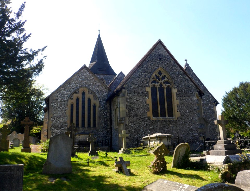 St John the Evangelist's Church, Epsom Road, Merrow (April 2014, from East)