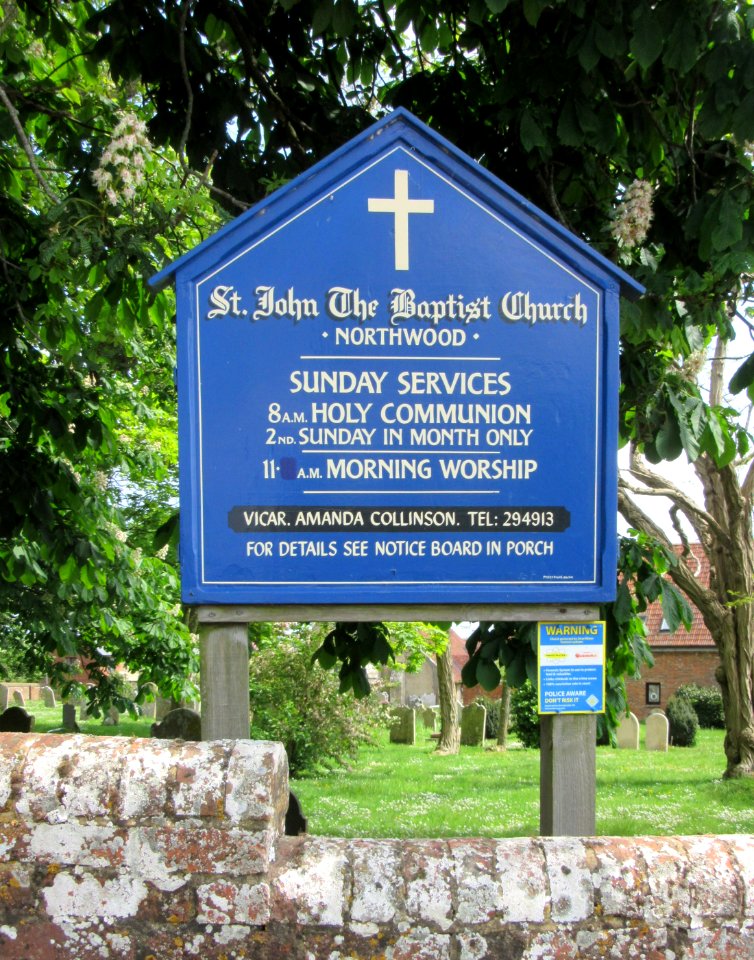 St John the Baptist's Church, Chawton Lane, Northwood (May 2016) (Signboard)