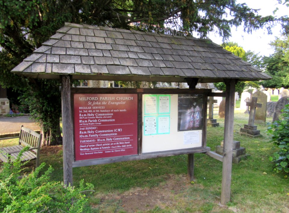 St John the Evangelist's Church, Church Road, Milford (June 2015) (Noticeboard)