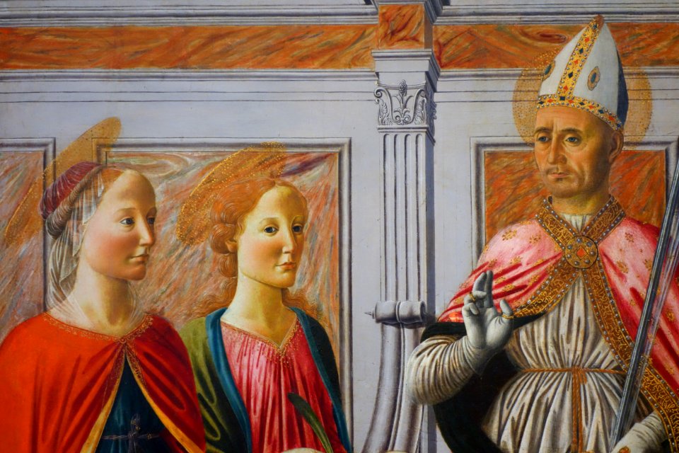 St. Nicolas with Sts. Catherine, Lucy, Margaret, and Apollonia, detail, by Francesco Botticini, before 1471, tempera on panel - National Museum of Western Art, Tokyo - DSC08069