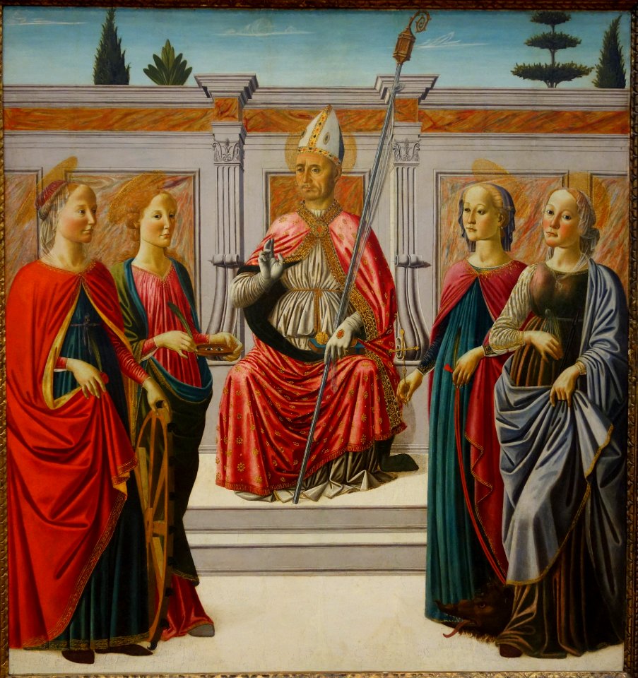 St. Nicolas with Sts. Catherine, Lucy, Margaret, and Apollonia, by Francesco Botticini, before 1471, tempera on panel - National Museum of Western Art, Tokyo - DSC08066
