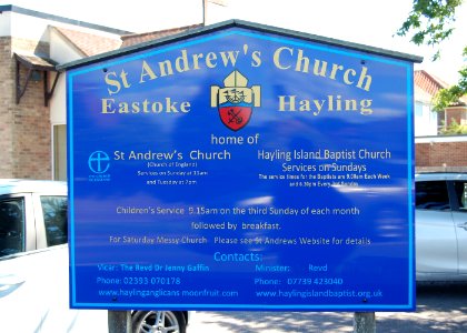 St Andrew's Church, Southwood Road, Hayling Island (May 2019) (Signboard)