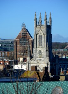 St Bartholomew's and St Peter's Churches seen from Ashton Rise, Brighton (January 2014) (1)
