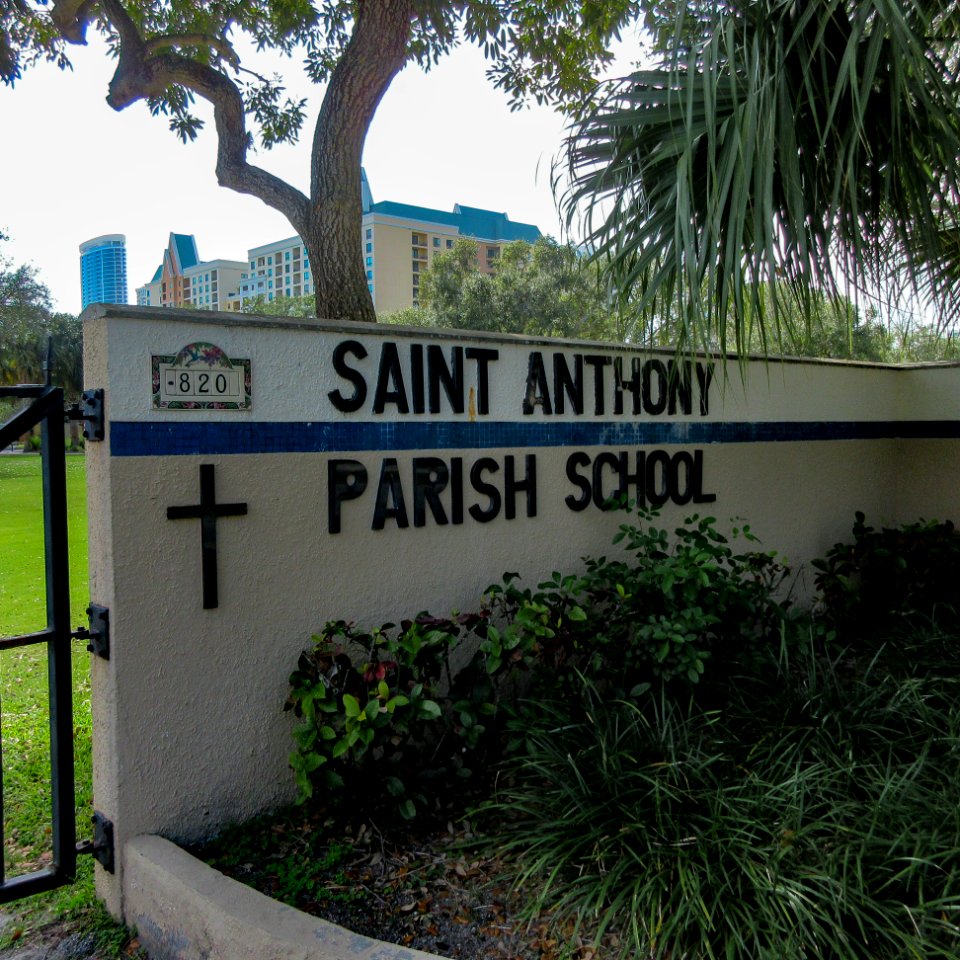 St Anthony school wall with signage Fort Lauderdale Florida 