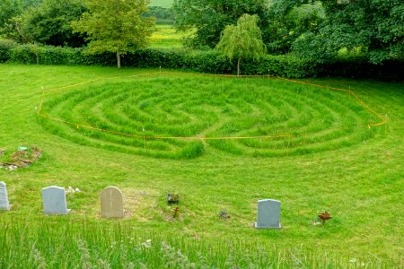 St Andrew's Church, grass labyrinth - Alfriston, East Sussex, England - DSC05177