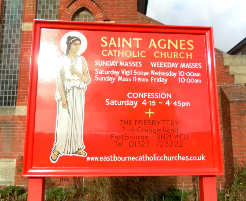 St Agnes Church, Whitley Road, Eastbourne (October 2012) (Sign)