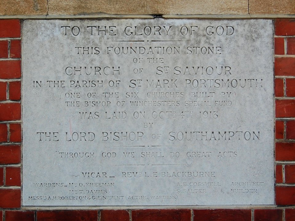 St Saviour's Church, Twyford Avenue, Stamshaw (March 2019) (Foundation Stone)