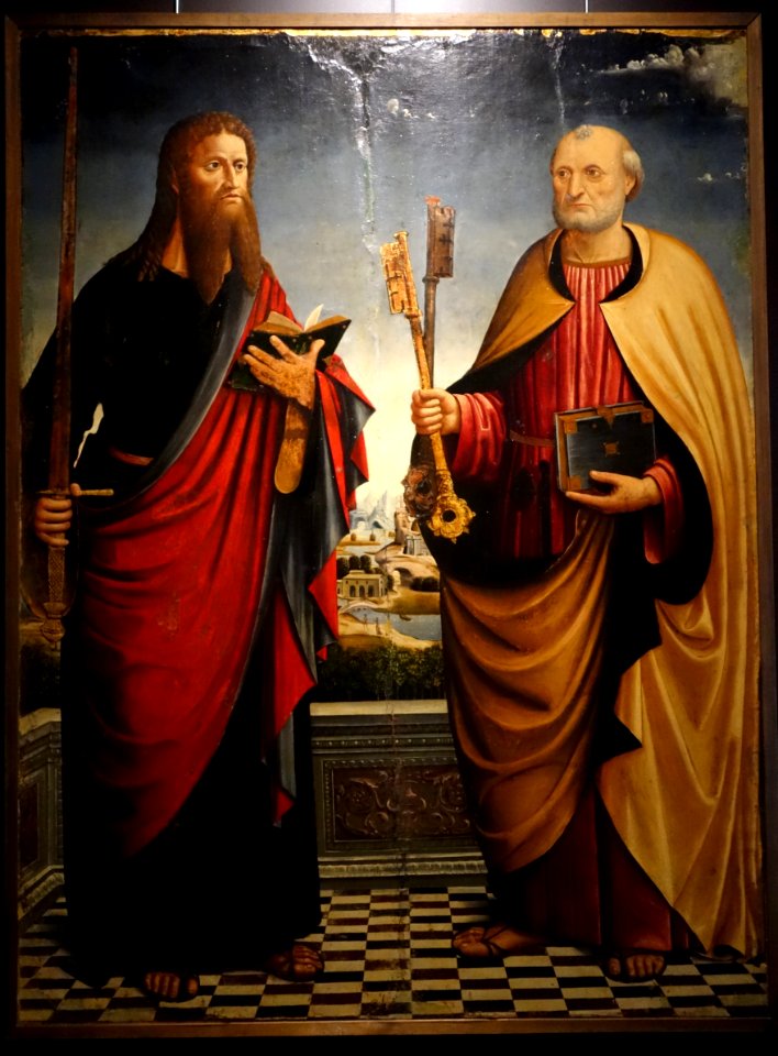 St Paul and St Peter by Giovanni Barbagelata, 1502-1503, view 1, oil on wood - Museo Diocesano (Genoa) - DSC01425