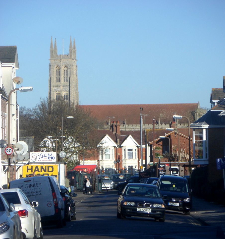 St Mary's Church, Fratton Road, Fratton (NHLE Code 1104279) (November 2017) (Viewed from along Claremont Road)