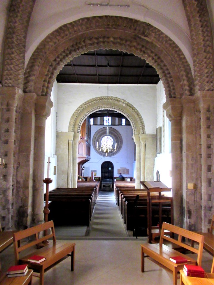 St Mary, Iffley, interior looking west