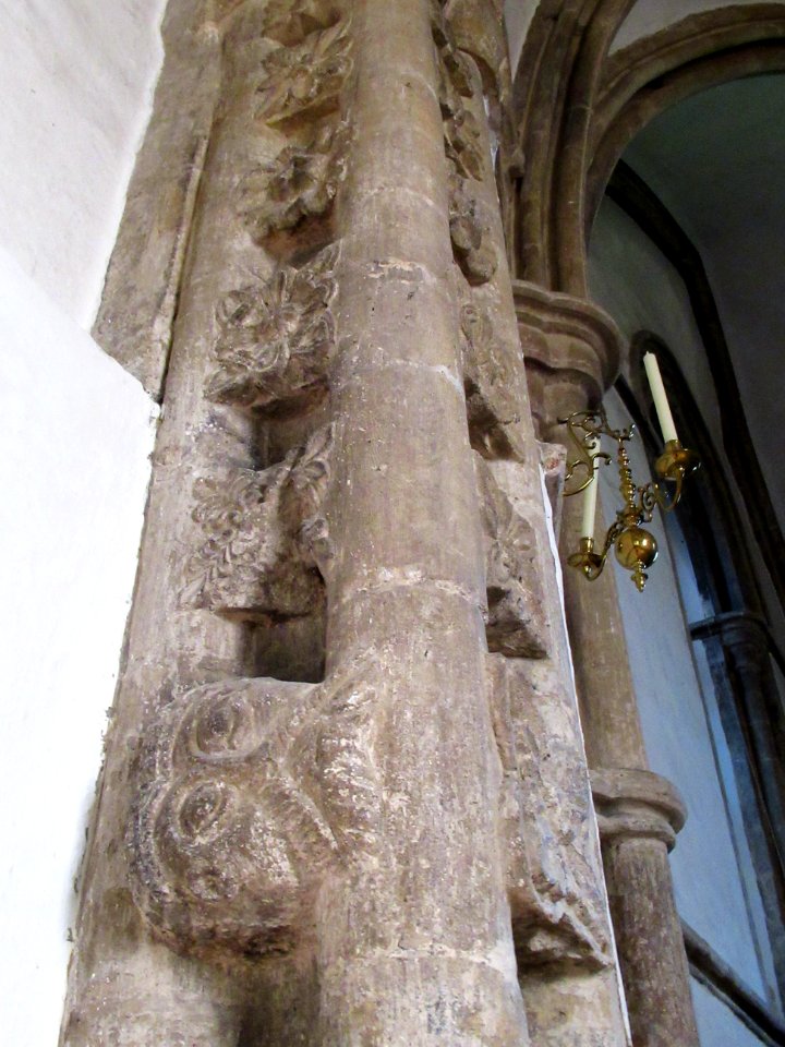 St Mary, Iffley, detail of stonework on crossing arch