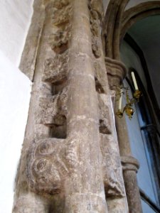 St Mary, Iffley, detail of stonework on crossing arch