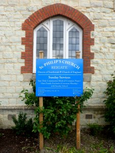 St Philip's Church, Nutley Lane, Reigate (June 2013) (Signboard)
