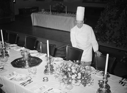 Staatsbezoek Franse president Coty aan Nederland. Regeringsdiner Rijksmuseum Ams, Bestanddeelnr 906-6186