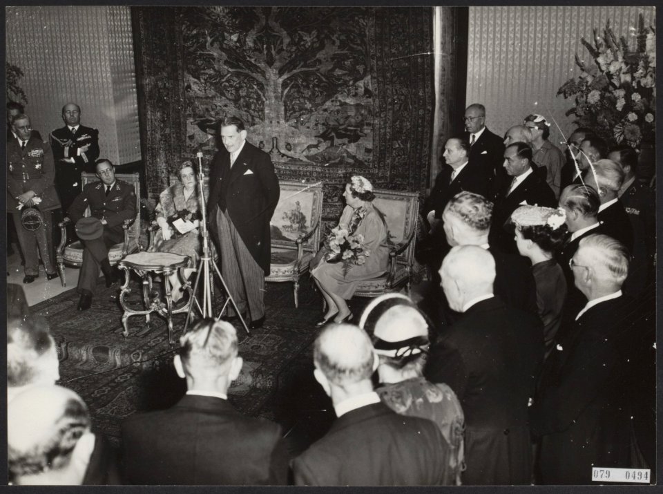 Staatsbezoek Franse president Coty aan Nederland. Receptie in het stadhuis van D, Bestanddeelnr 079-0494