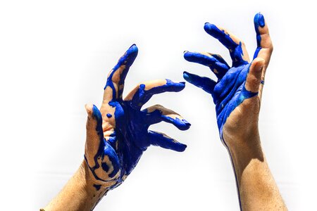 Blue painting hands