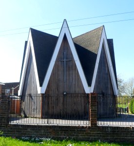 St Peter's Church, Hazel Avenue, Bellfields, Guildford (April 2014, From Rear)