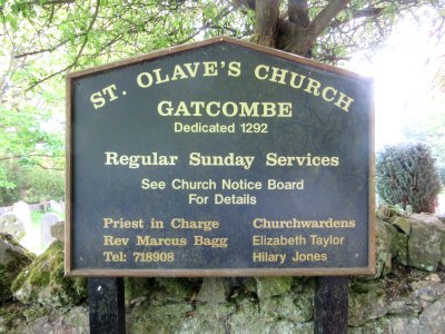 St Olave's Church, St Olave's Road, Gatcombe (May 2016) (Signboard)