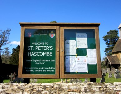 St Peter's Church, School Lane, Hascombe (April 2015) (Noticeboard)