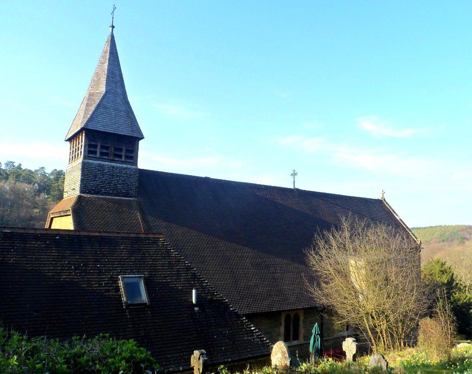St Mary the Virgin's Church, Horsham Road, Holmbury St Mary (March 2014, from South)