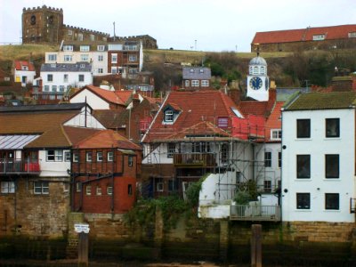 St Mary, Whitby with harbour-side buildings
