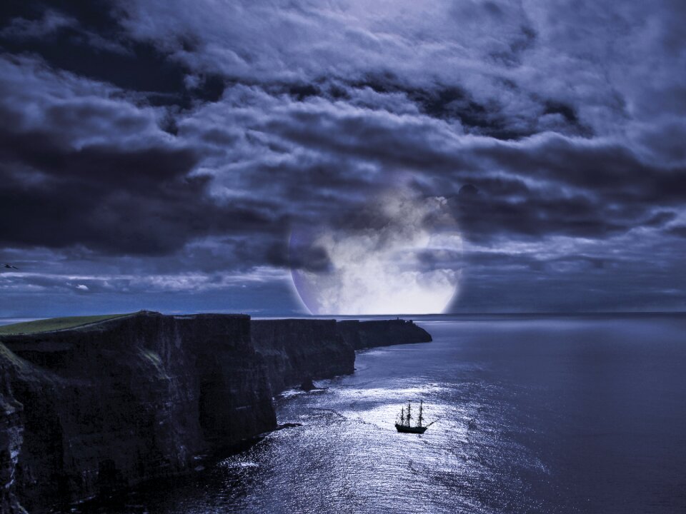 Moon cliffs of moher munster sailing ship