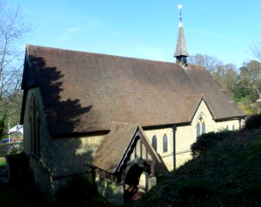 St Mark's Church, Walking Bottom, Peaslake (March 2014, from Southwest)