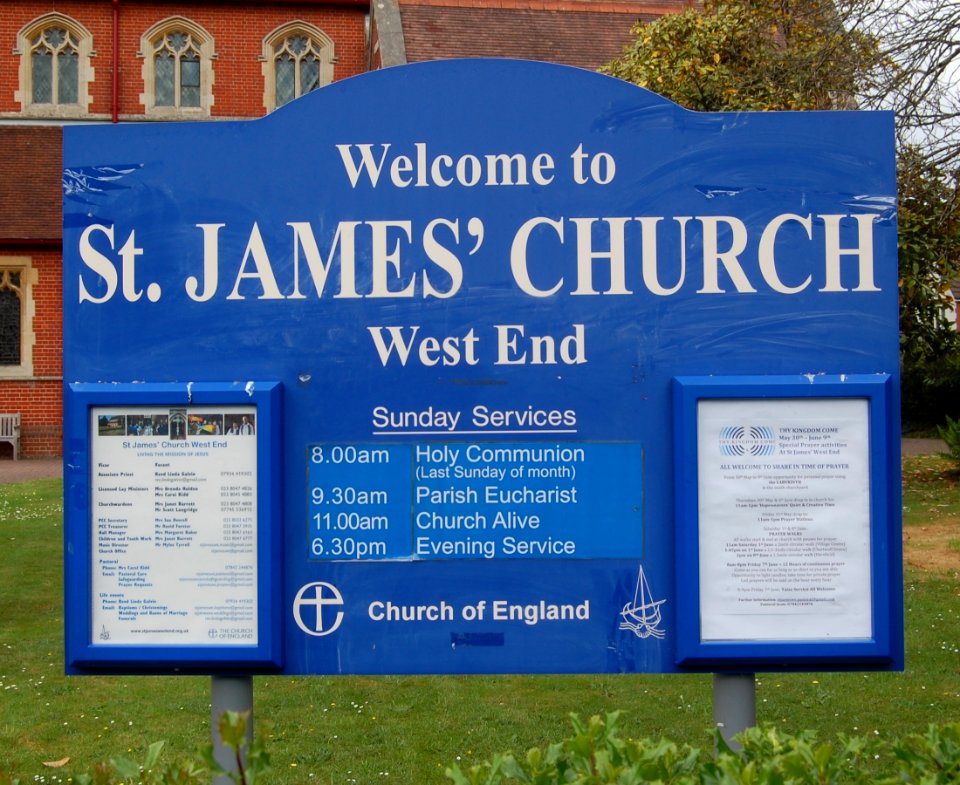St James's Church, Church Hill, West End (May 2019) (Signboard)