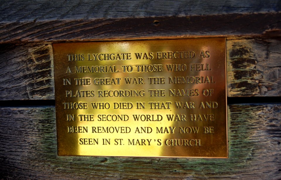 St Mary's Church, Church Road, Hayling Island (May 2019) (Plaque in Lychgate) (1)