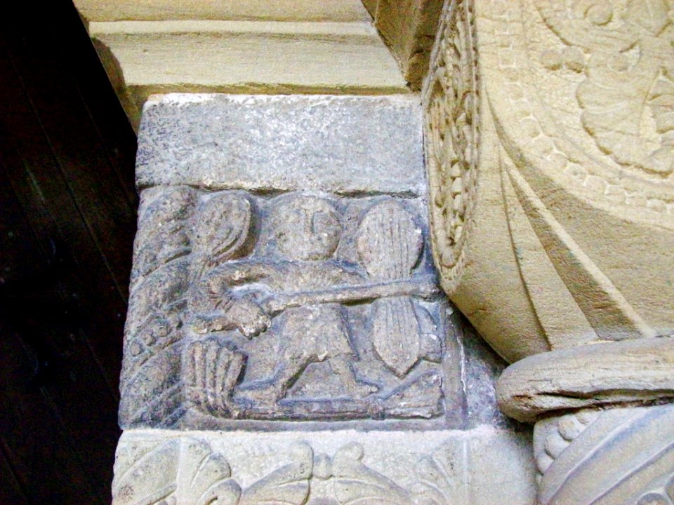 St Michael and All Angels, Barton-le-Street, carving of warrior