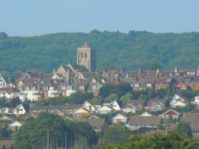 St Michael and All Angels Church, Willingdon Road, Ocklynge, Eastbourne (NHLE Code 1262164) (June 2015, from near Eastbourne Station) (1)