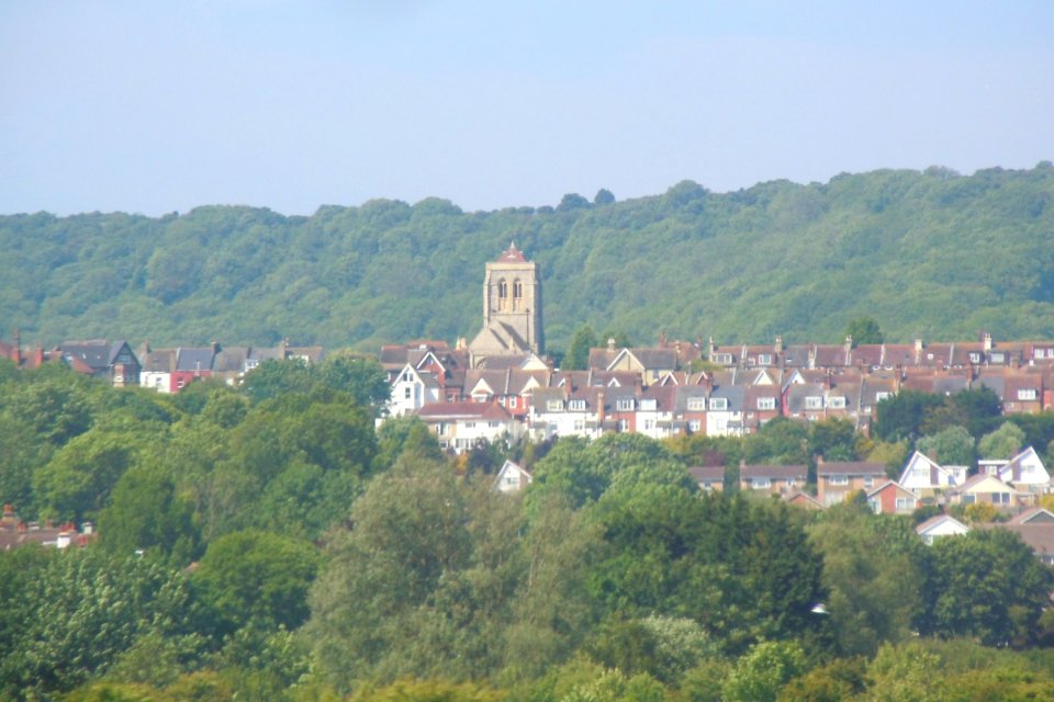 St Michael and All Angels Church, Willingdon Road, Ocklynge, Eastbourne (NHLE Code 1262164) (June 2015, from near Eastbourne Station) (2)
