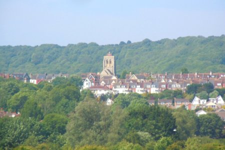 St Michael and All Angels Church, Willingdon Road, Ocklynge, Eastbourne (NHLE Code 1262164) (June 2015, from near Eastbourne Station) (2)