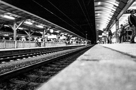 Black and white platform railway station photo