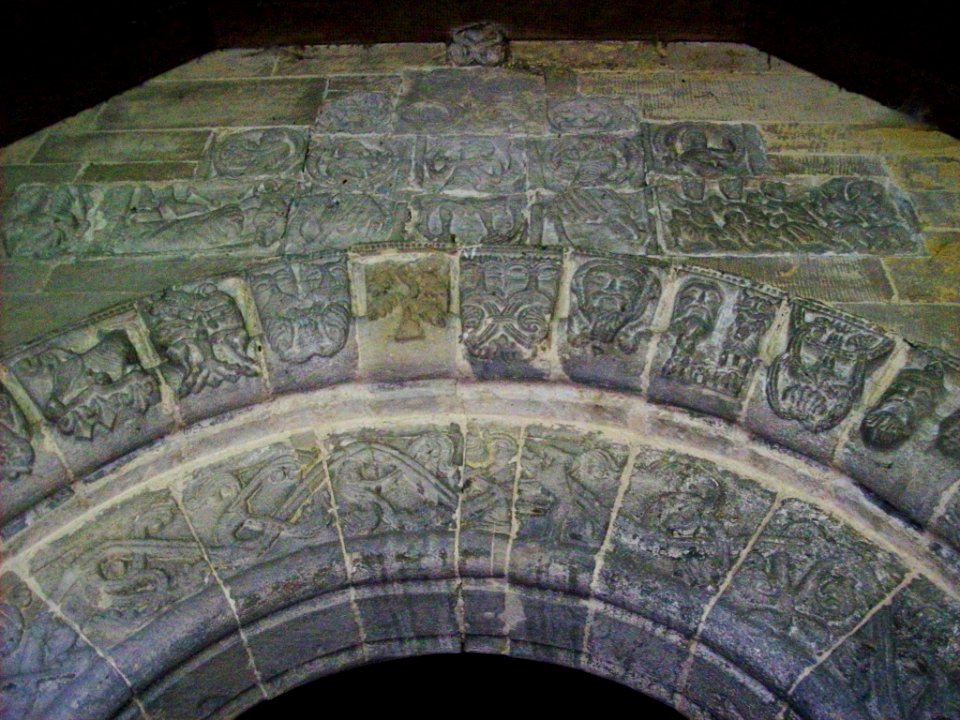 St Michael and All Angels, Barton-le-Street, carving over North door