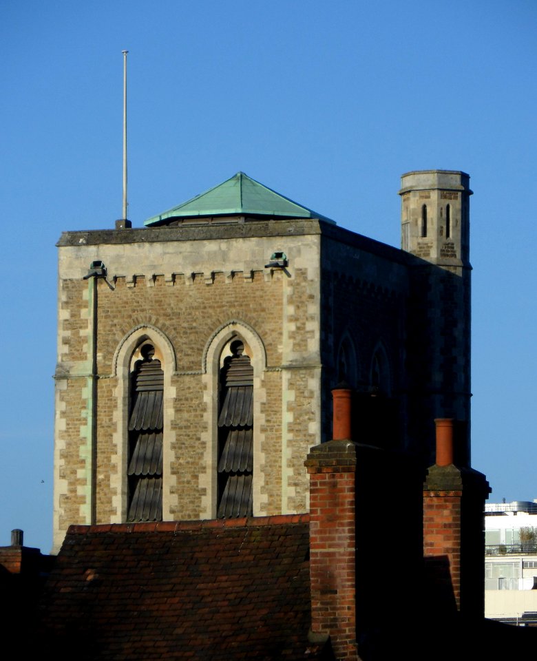 St Nicholas' Church, Bury Street, Guildford (April 2014) (Tower seen from Portsmouth Road)
