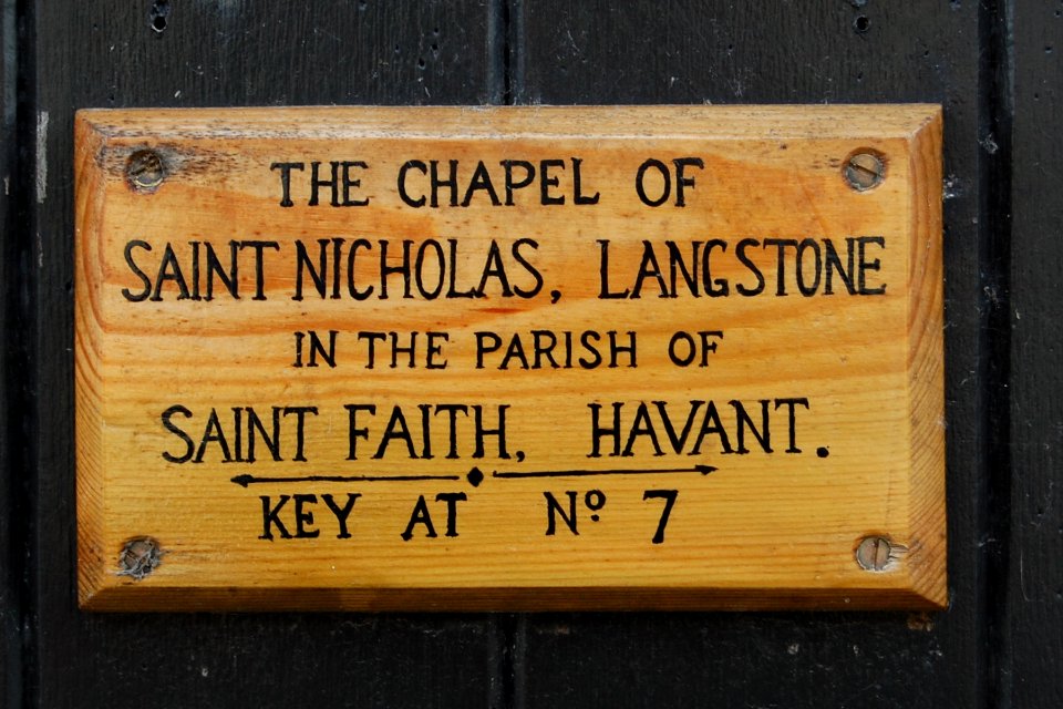 St Nicholas' Chapel, Langstone Towers, High Street, Langstone (May 2019) (Sign on Doorway)