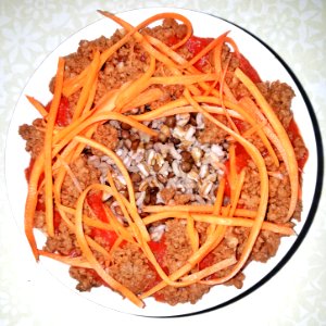 Spelt, lentils, and brown rice with carrots, tvp, and tomato - Massachusetts
