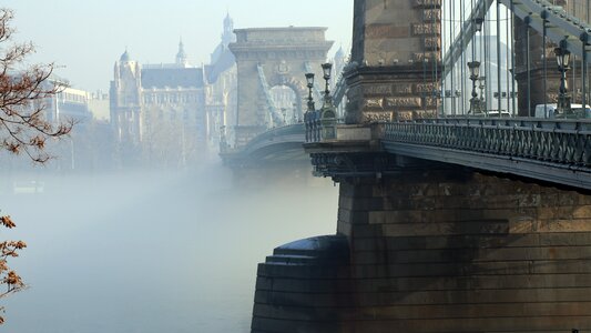 Danube chain bridge fog