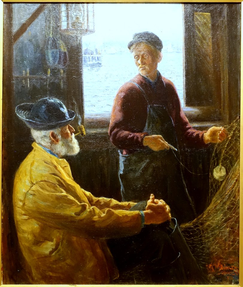 Spinning Yarns, Gloucester, by Augustus W. Buhler, 1916, oil on canvas - Cape Ann Museum - Gloucester, MA - DSC01412