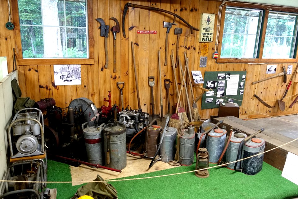 Sprayers and other tools - Northeast States Civilian Conservation Corps Museum - Shenipsit State Forest - Stafford Springs, Connecticut - DSC04254