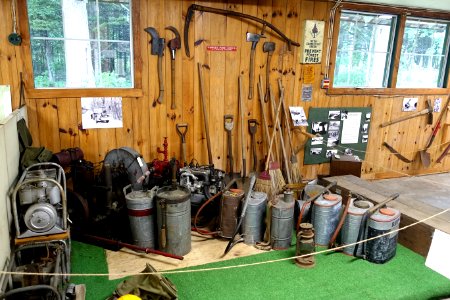 Sprayers and other tools - Northeast States Civilian Conservation Corps Museum - Shenipsit State Forest - Stafford Springs, Connecticut - DSC04254