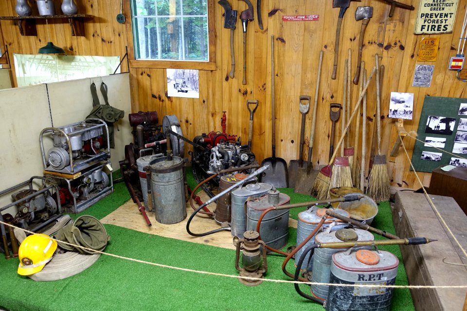 Sprayers and other tools - Northeast States Civilian Conservation Corps Museum - Shenipsit State Forest - Stafford Springs, Connecticut - DSC04256